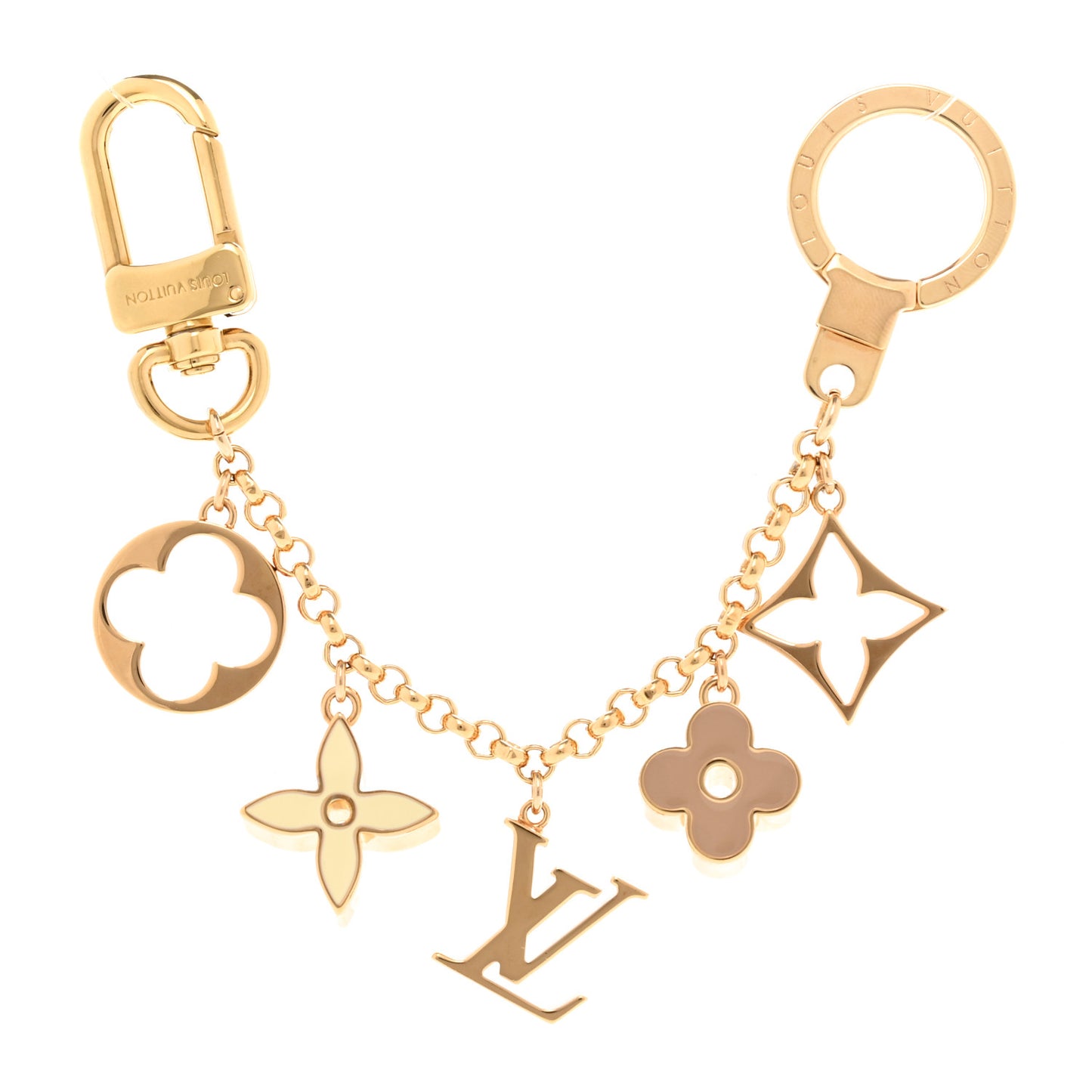 Brass Enamel Fleur De Monogram Bag Charm Chain Gold