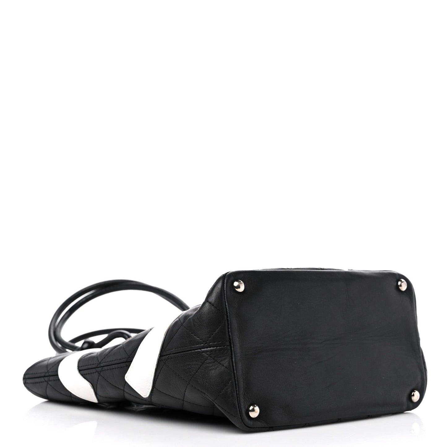 Calfskin Quilted Medium Cambon Tote Black White
