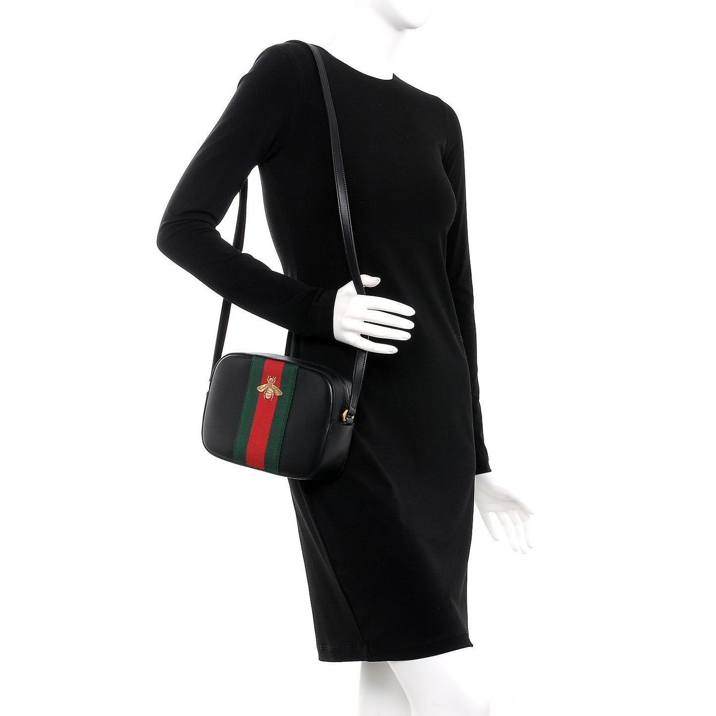 Calfskin Web Small Webby Bee Shoulder Bag Black