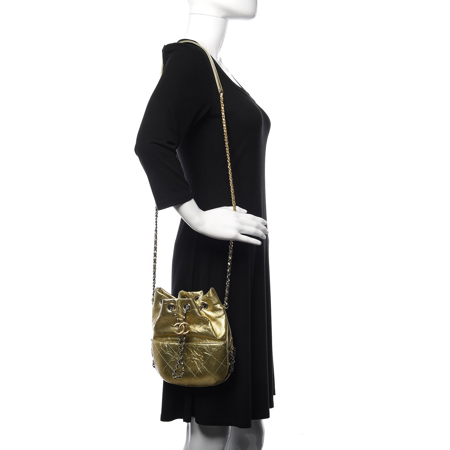Chanel Metallic Aged Calfskin Quilted Small Gabrielle Bucket Gold 2 of 10
