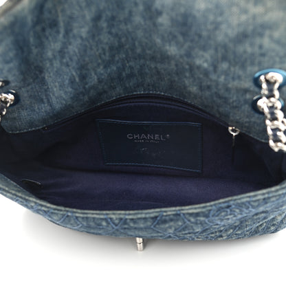 Chanel Denim Quilted Camellia Embroidered Medium Flap Blue 4 of 9