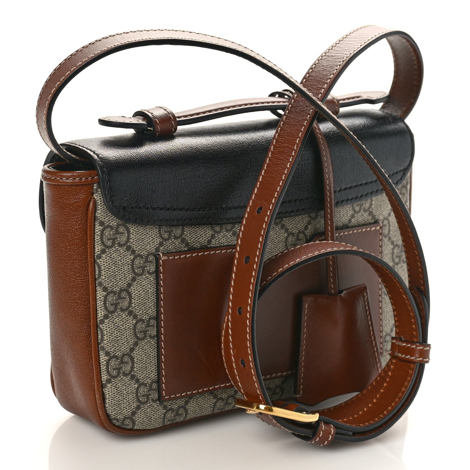 Gucci GG Supreme Monogram New Sakai Lux Calfskin Mini Padlock Flap Pocket Shoulder Bag Beige Ebony Black Cuir 3 of 9