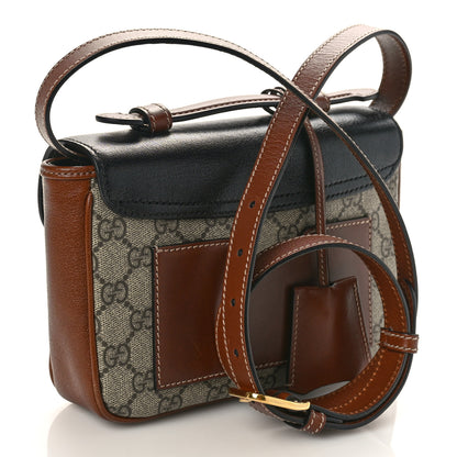 Gucci GG Supreme Monogram New Sakai Lux Calfskin Mini Padlock Flap Pocket Shoulder Bag Beige Ebony Black Cuir 3 of 9