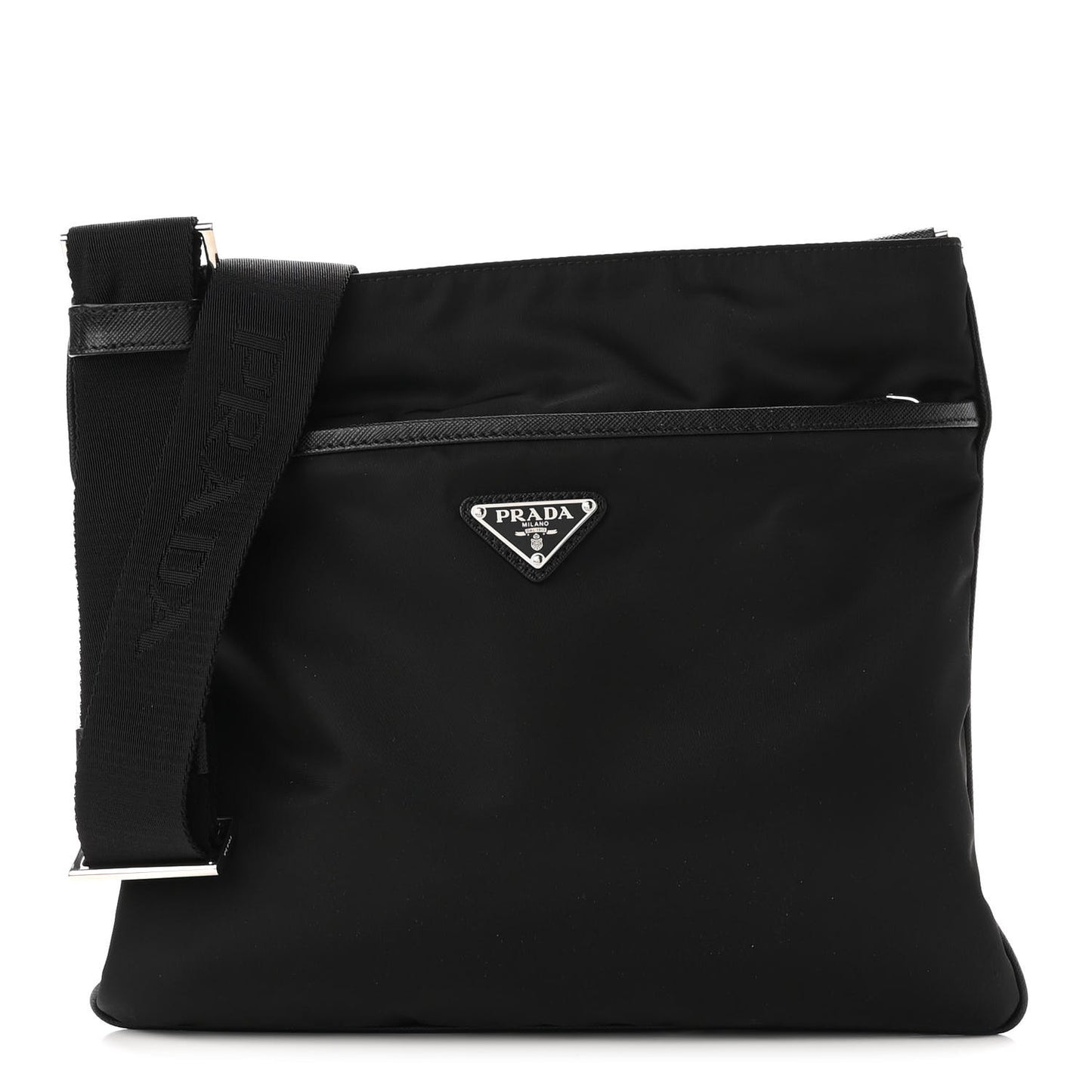 Tessuto Nylon Saffiano Flat Messenger Bag Black
