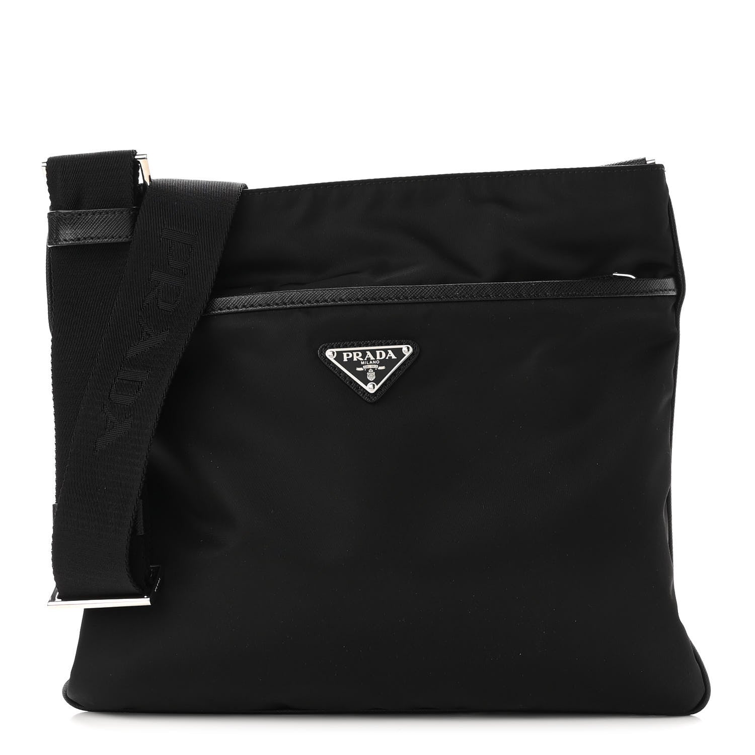 Prada Tessuto Nylon Saffiano Flat Messenger Bag Black 1 of 9