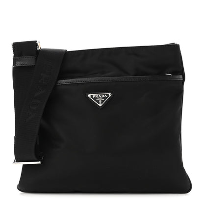 Prada Tessuto Nylon Saffiano Flat Messenger Bag Black 1 of 9