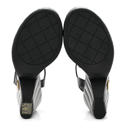 Chanel Lambskin Quilted Peep Toe Wedge Sandals 38.5 Black 5 of 9