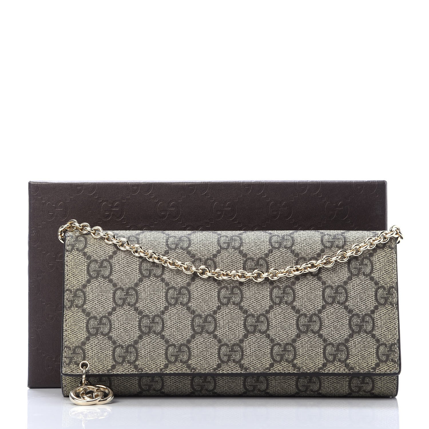 Gucci GG Plus Monogram GG Pierce Chain Clutch Wallet Beige Ebony Black 10 of 10