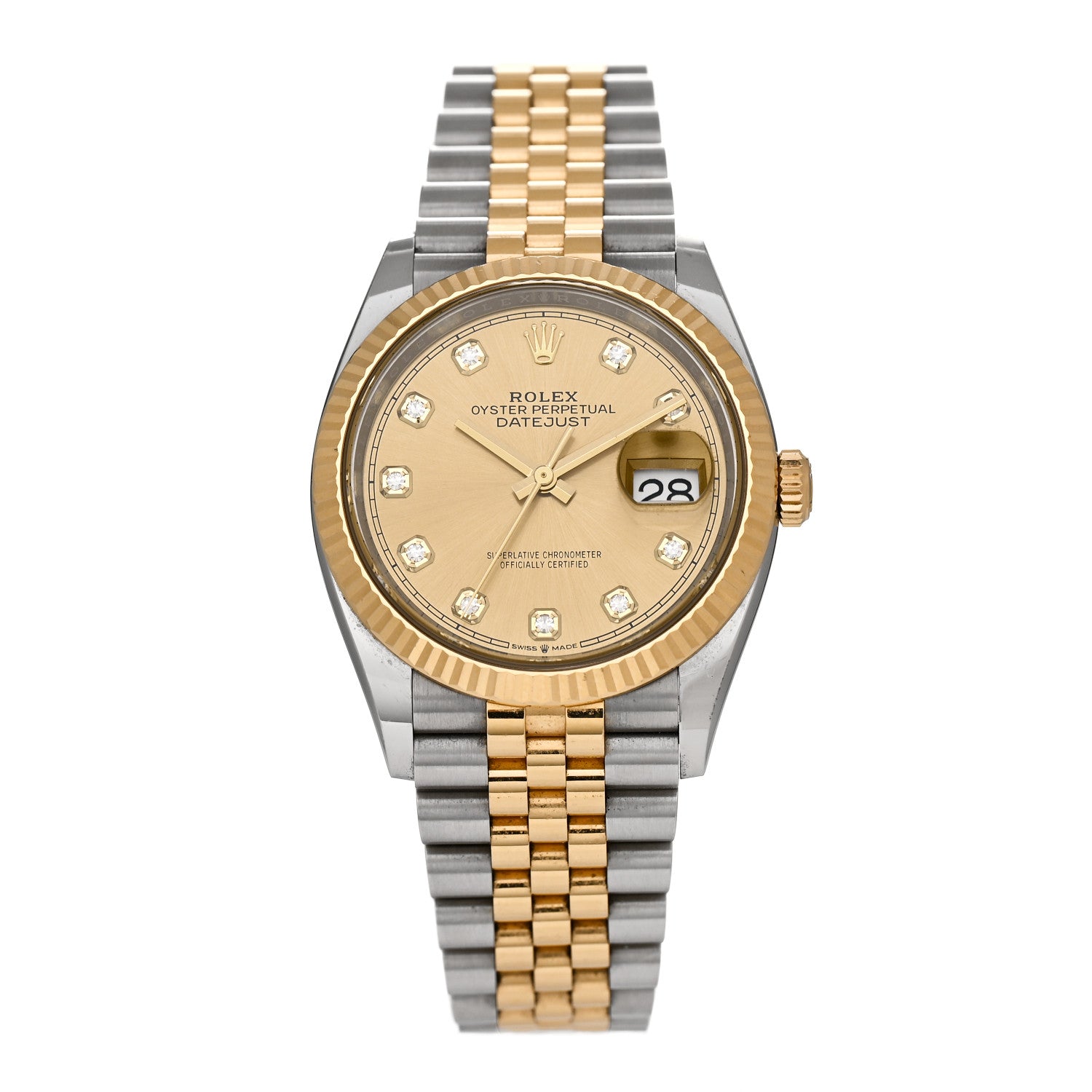 Rolex Stainless Steel 18K Yellow Gold Diamond 36mm Oyster Perpetual Datejust Watch Champagne 126233 1 of 5