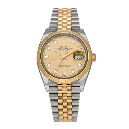 Rolex Stainless Steel 18K Yellow Gold Diamond 36mm Oyster Perpetual Datejust Watch Champagne 126233 1 of 5
