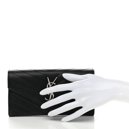 Saint Laurent Grain De Poudre Matelasse Chevron Monogram Flap Wallet Black 2 of 8