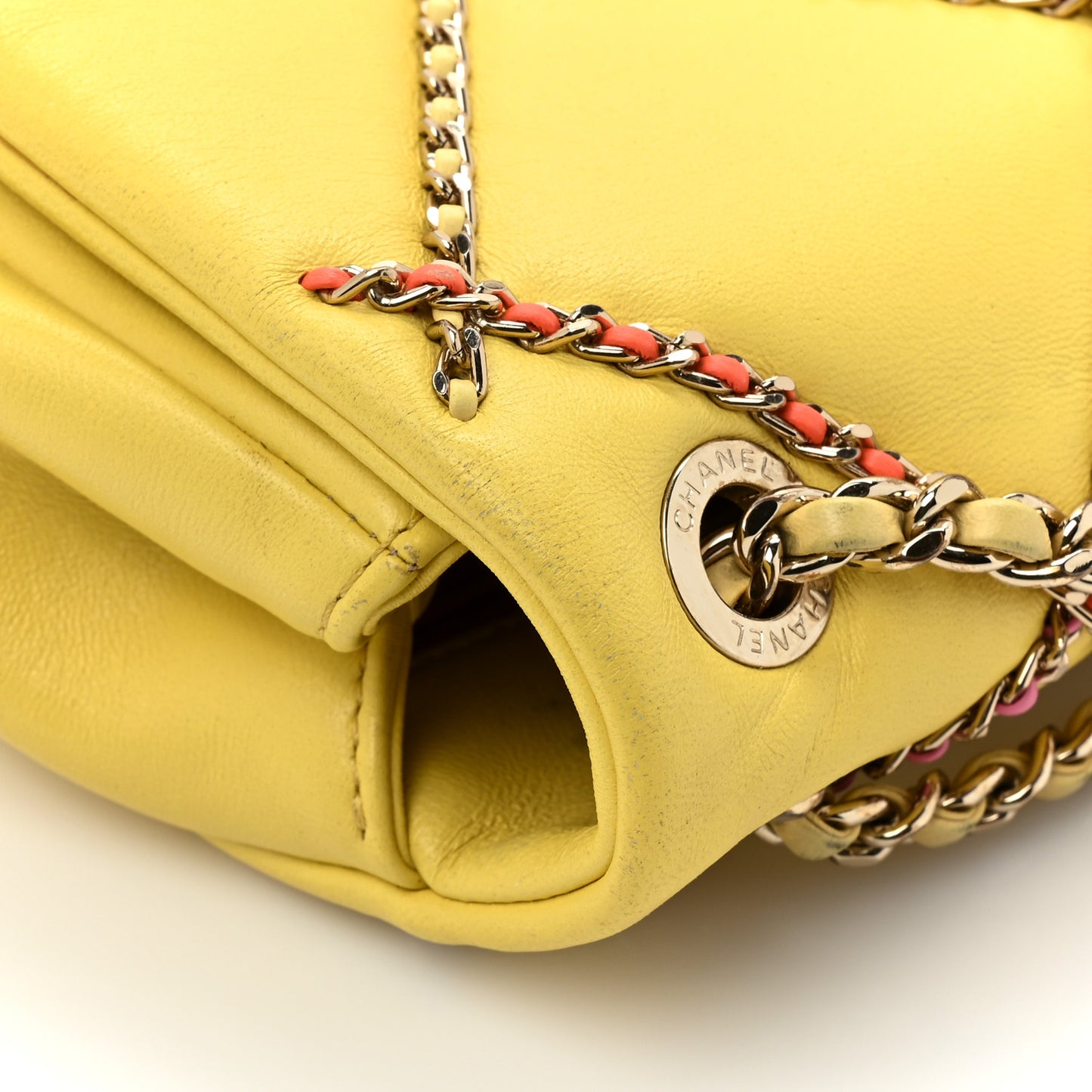 Lambskin Small Entwined Chain Flap Yellow Multicolor