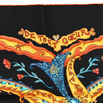 Hermes Silk De Tout Coeur Scarf 90 Black Orange Vif Turquoise 2 of 6