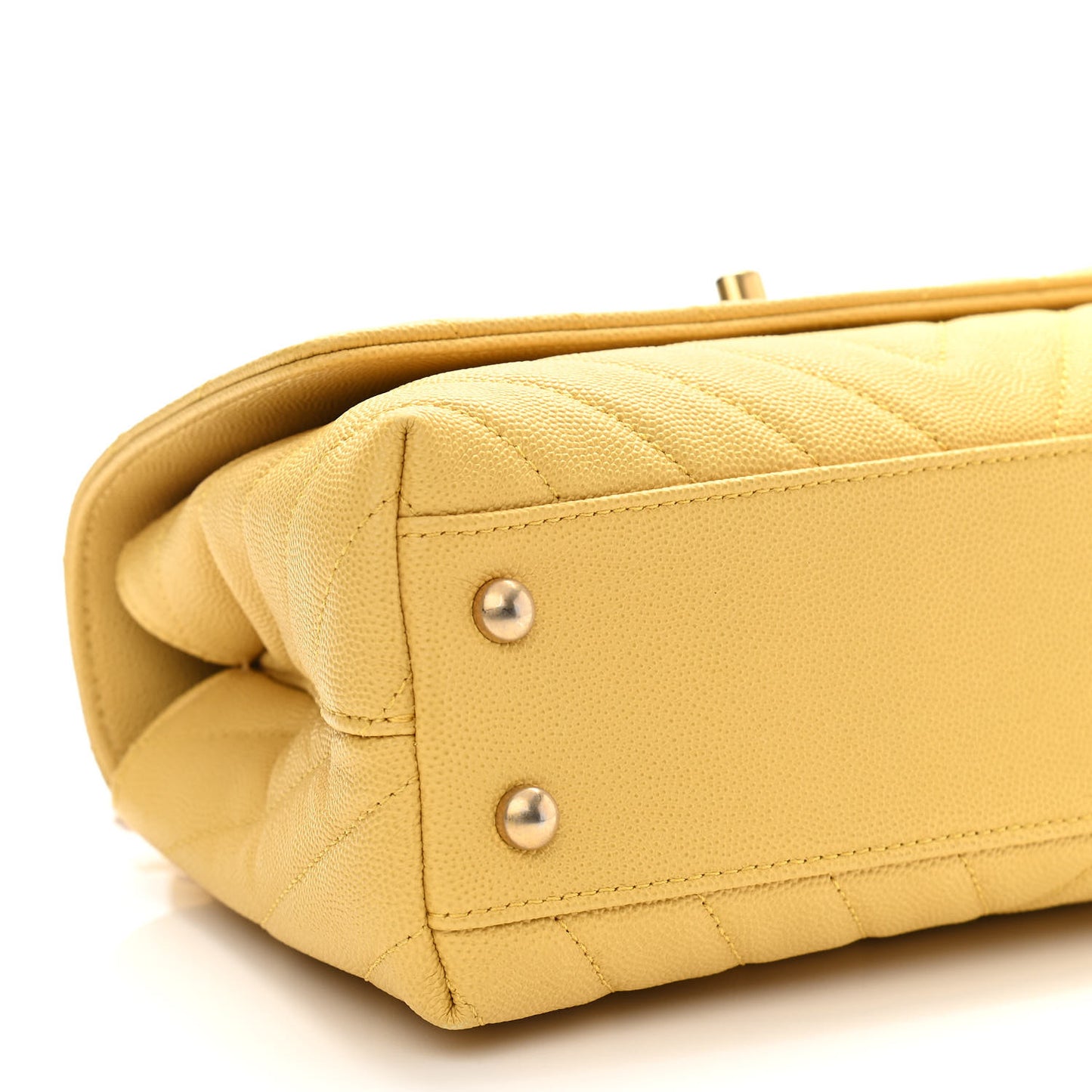 Caviar Chevron Quilted Mini Coco Handle Flap Yellow