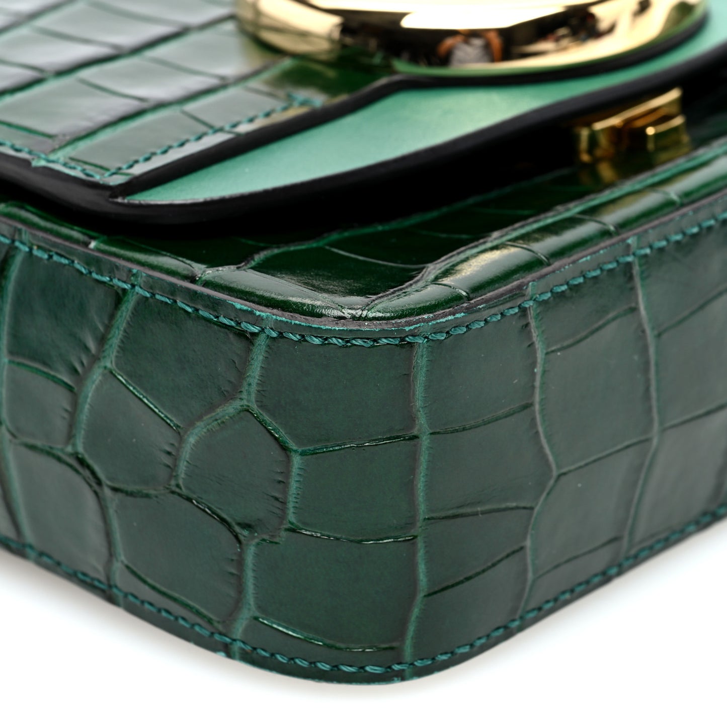 Calfskin Crocodile Embossed Mini C Double Carry Woodsy Green