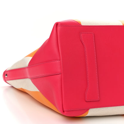 MCM Canvas Stripe Ilse Large Shopper Tote Orange Pink 9 of 10