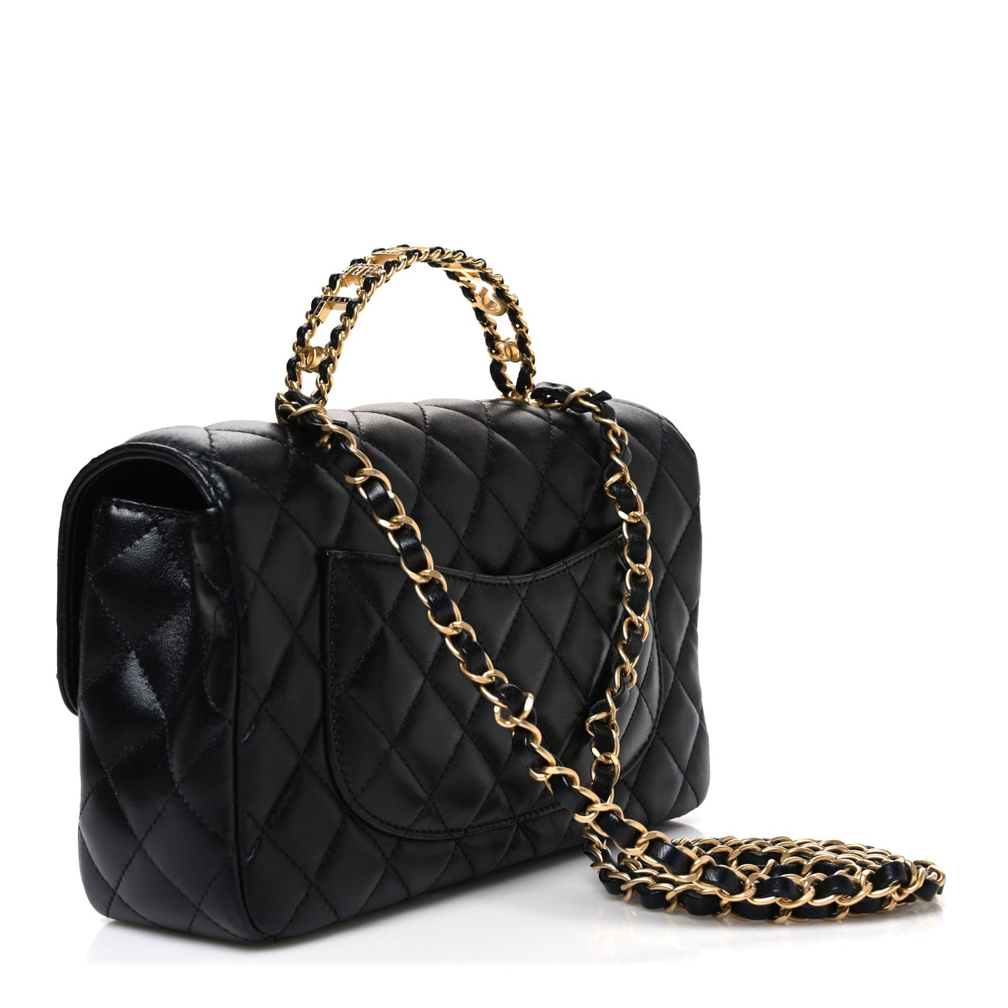 Lambskin Quilted Small Strass On Top Flap Bag Black