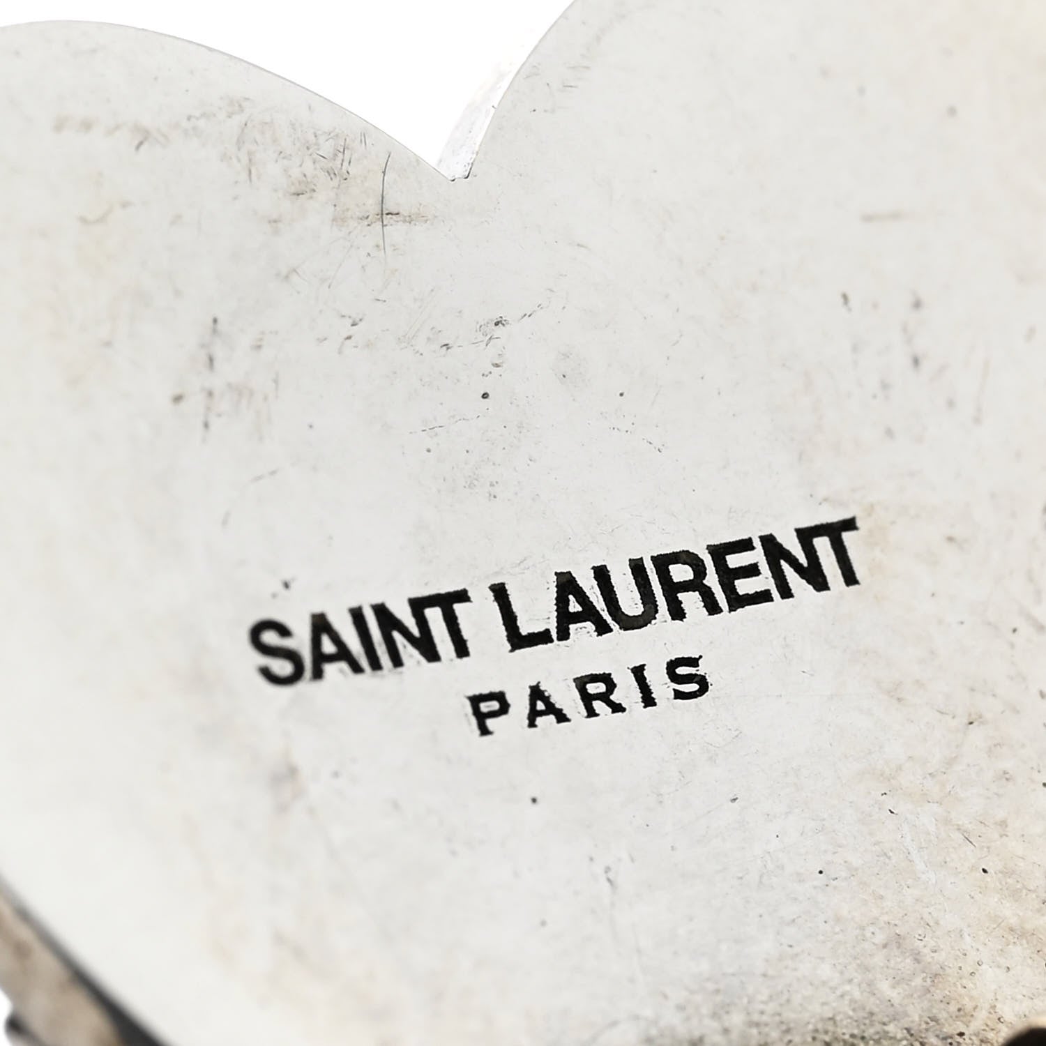 Saint Laurent Brass Crystal Monogram Heart Drop Clip Earrings Silver 4 of 4