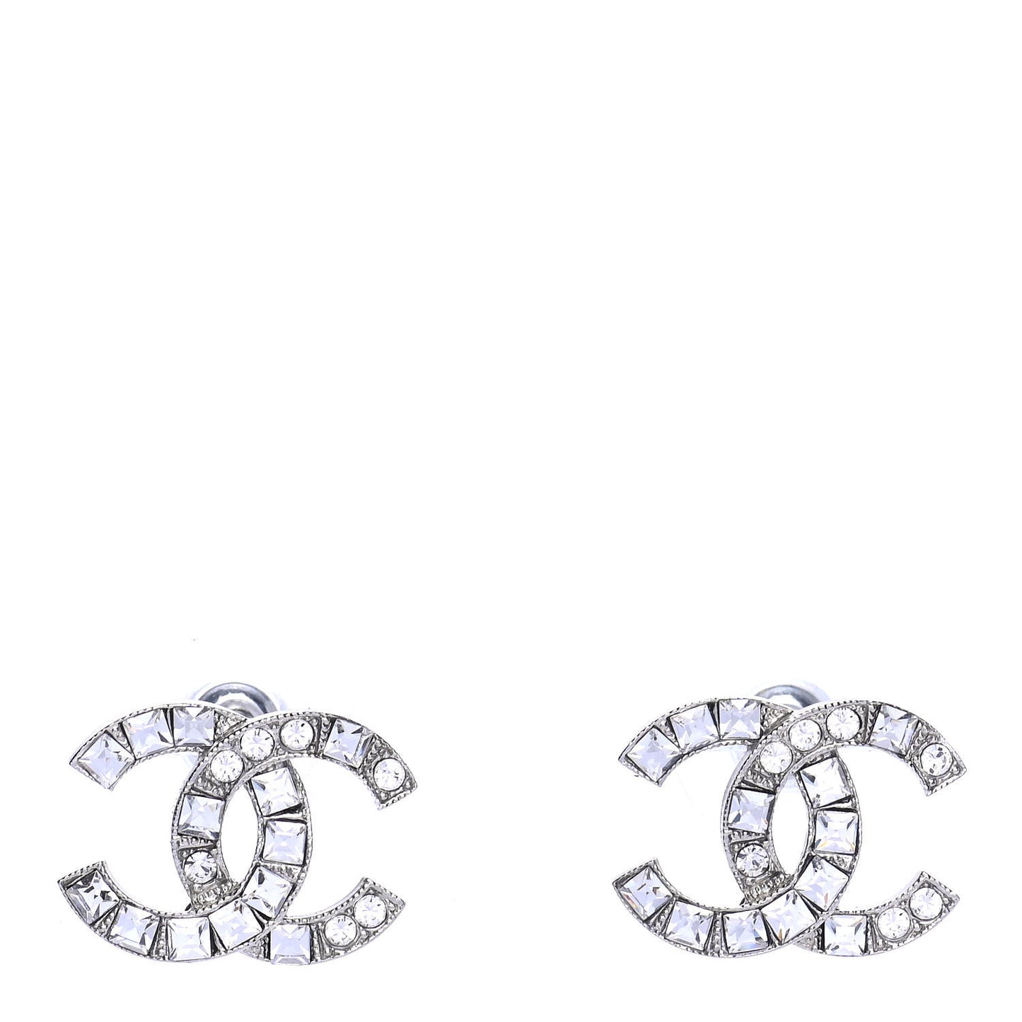 Baguette Crystal CC Earrings Silver
