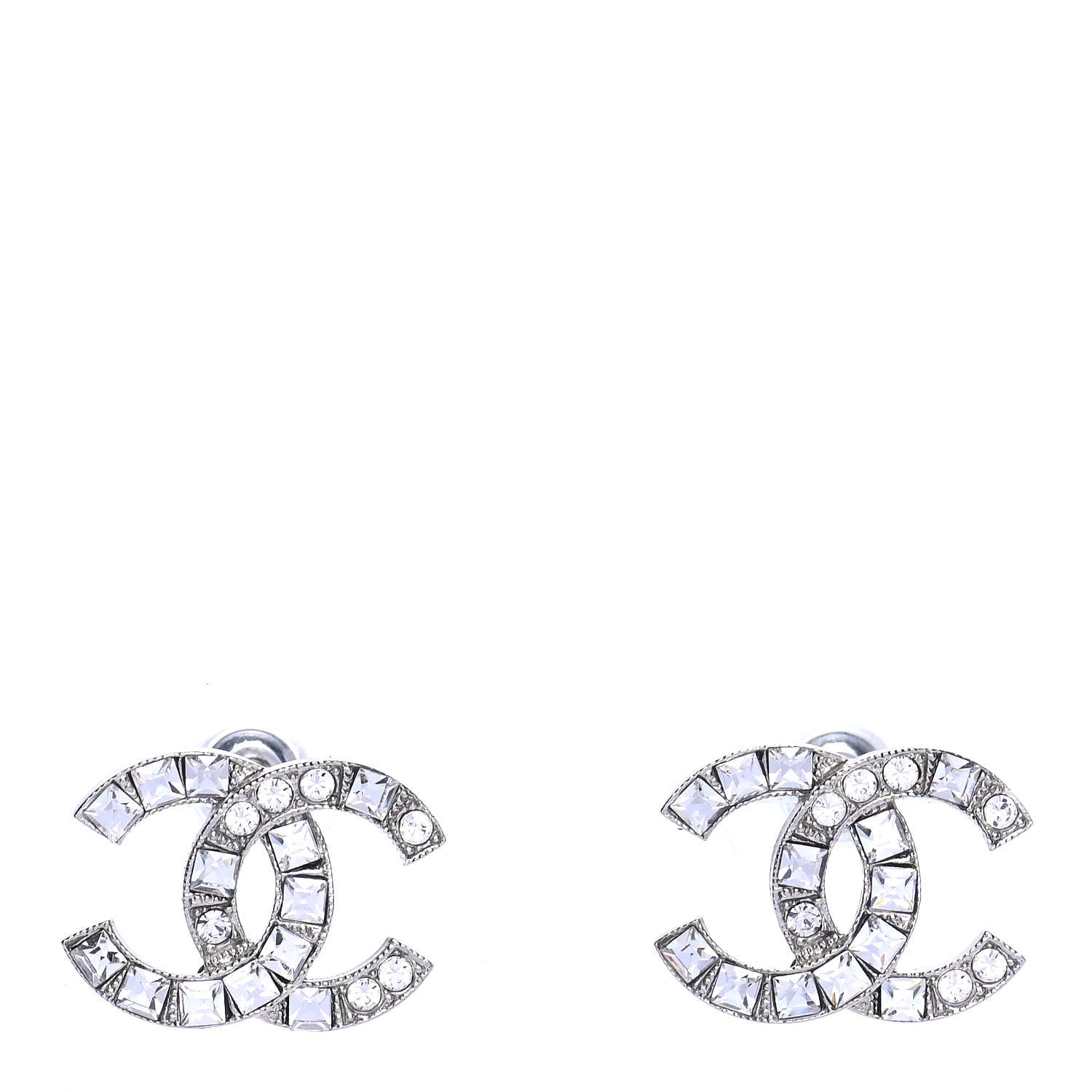 Chanel Baguette Crystal CC Earrings Silver 1 of 4