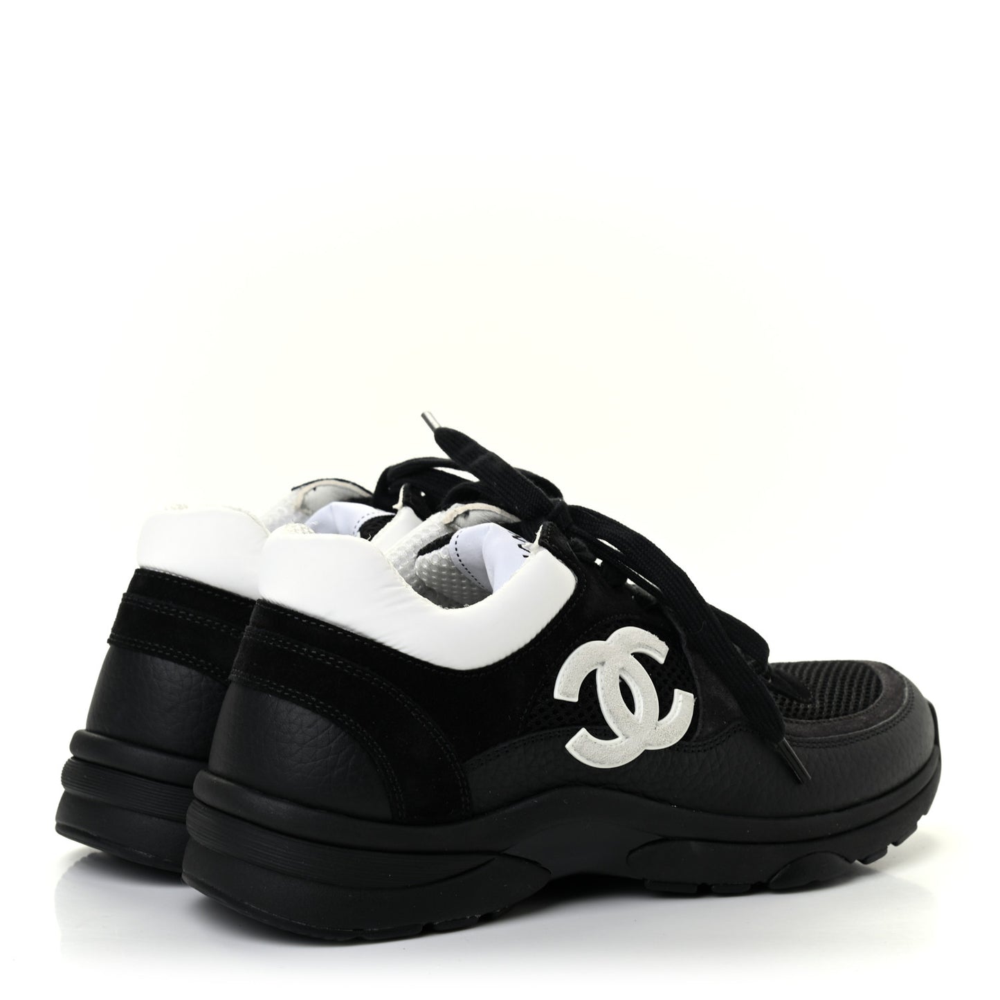 Mesh Suede Grained Calfskin Womens CC Sneakers 38 Black White