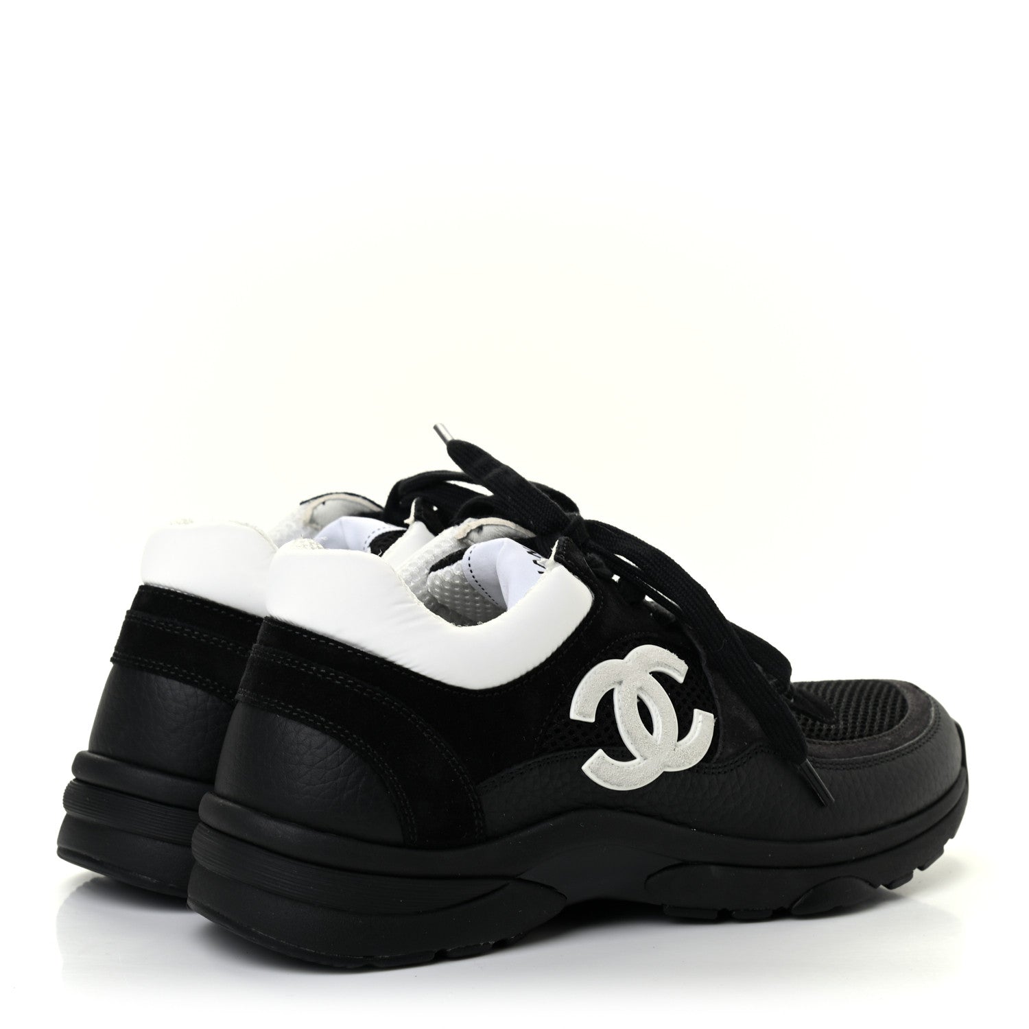 Chanel Mesh Suede Grained Calfskin Womens CC Sneakers 38 Black White 4 of 7