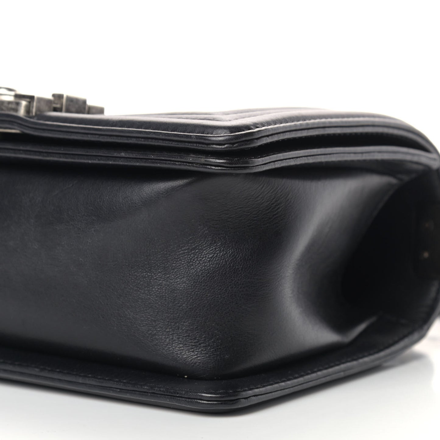 Calfskin Double Stitch Small Boy Flap Black