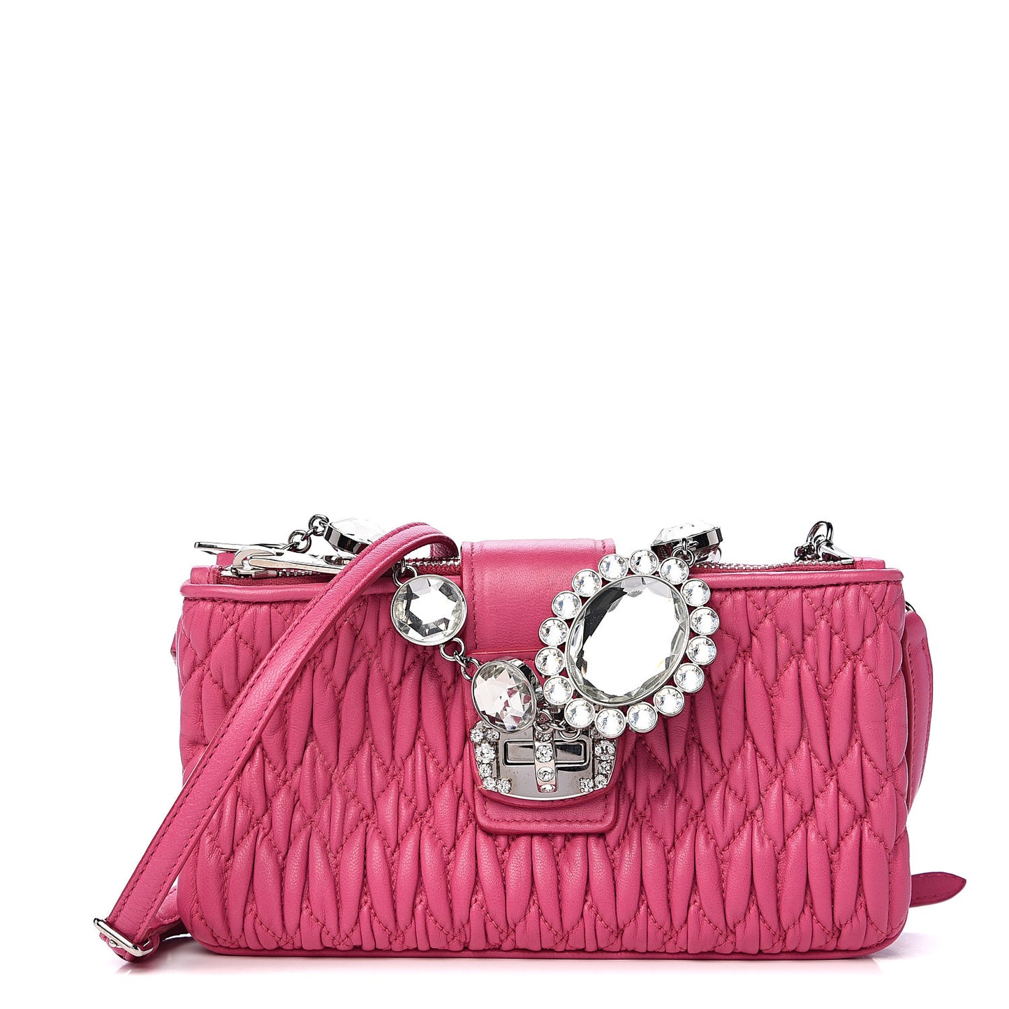 Nappa Matelasse Crystal Clutch Fuxia