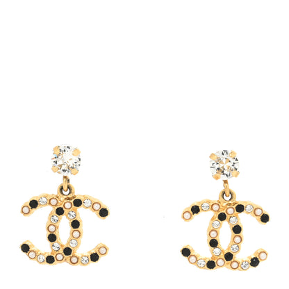 Chanel Resin Crystal Pearl CC Drop Earrings Gold Black 1 of 4
