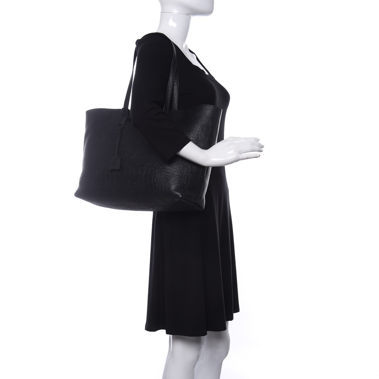 Saint Laurent Calfskin Crocodile Embossed Large Shopper Tote Black 2 of 12