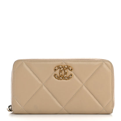 Chanel Shiny Goatskin Quilted 19 Long Zipped Around Wallet Beige 1 of 14