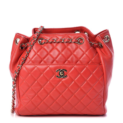 Chanel Lambskin Quilted Drawstring Bag Red 1 of 9