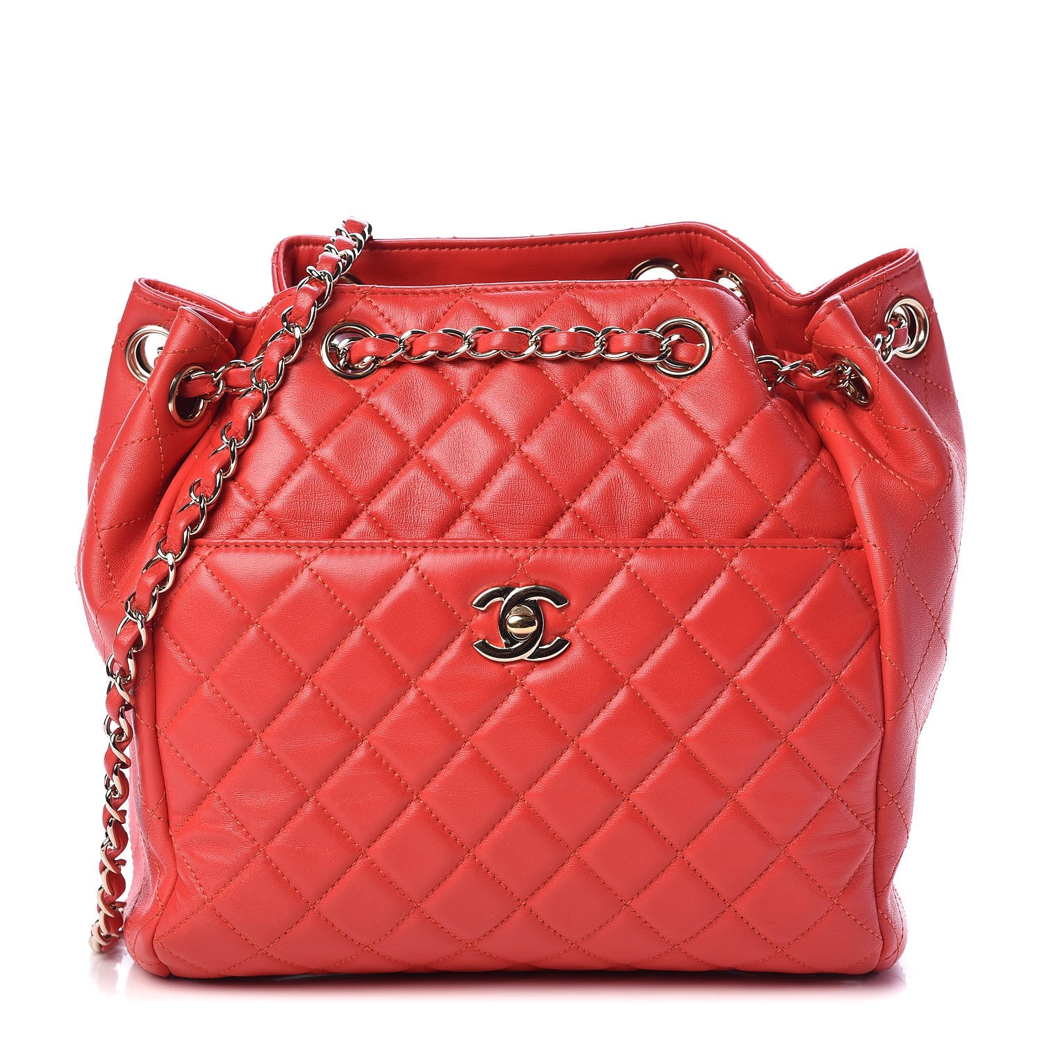 Chanel Lambskin Quilted Drawstring Bag Red 1 of 9