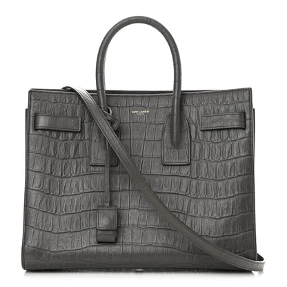 Saint Laurent Calfskin Crocodile Embossed Small Sac De Jour Fog 1 of 23