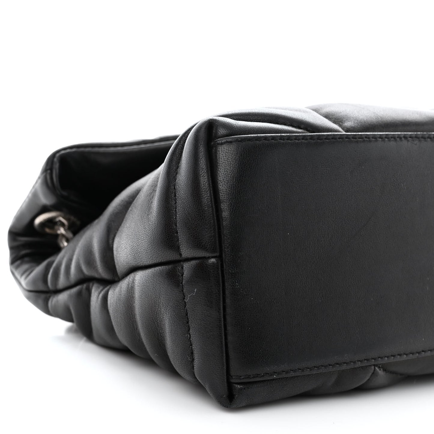 Lambskin Quilted Small Loulou Puffer Monogram Chain Satchel Black