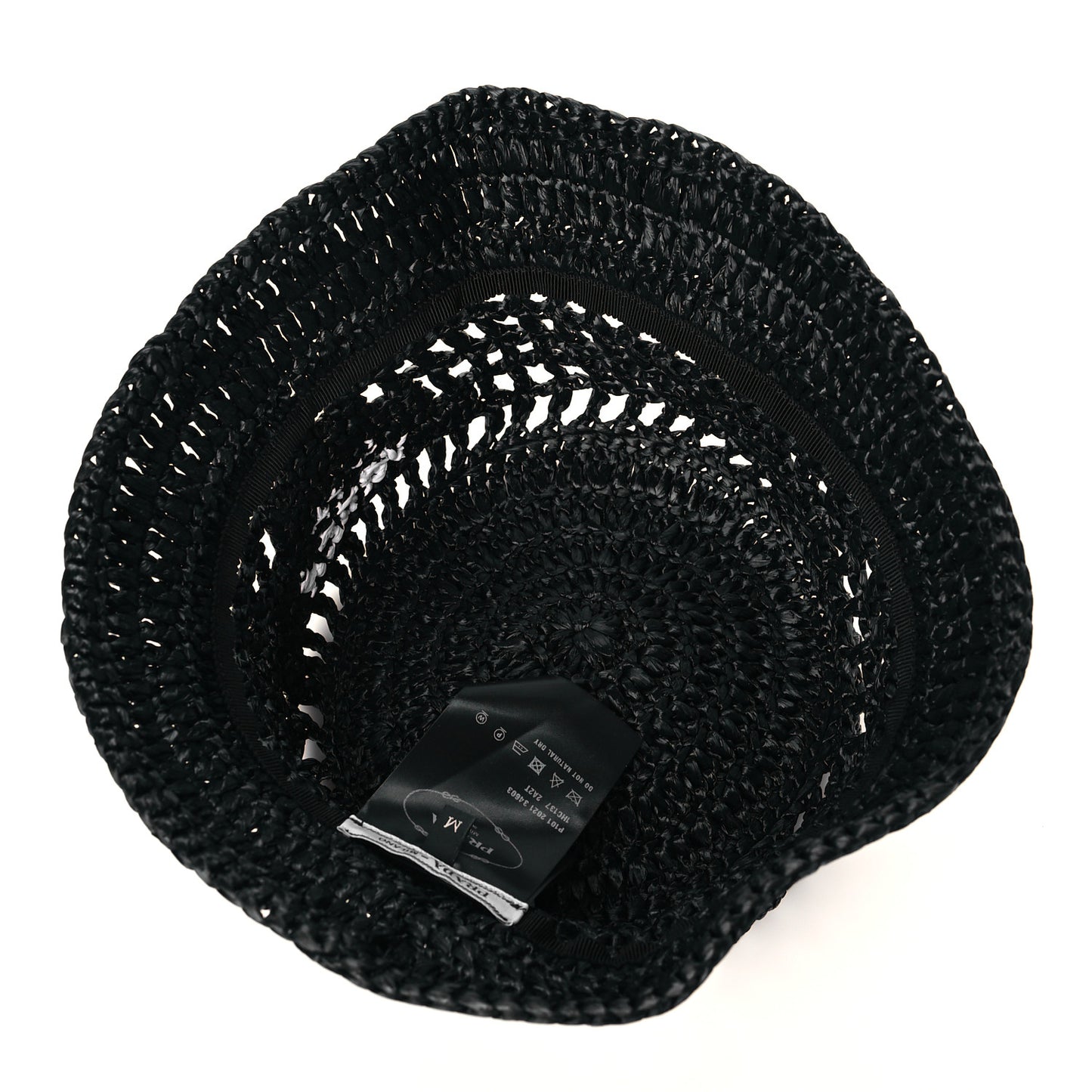 Yarn Raffia Effect Crochet Logo Embroidered Womens Bucket Hat M Black