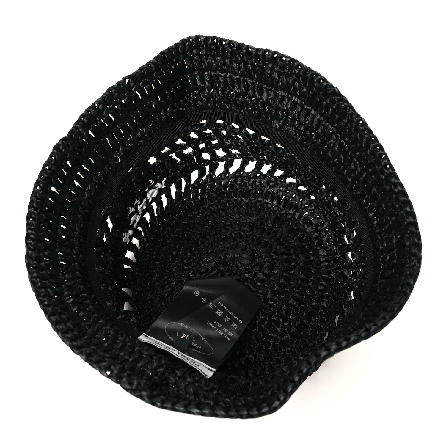 Prada Yarn Raffia Effect Crochet Logo Embroidered Womens Bucket Hat M Black 6 of 8