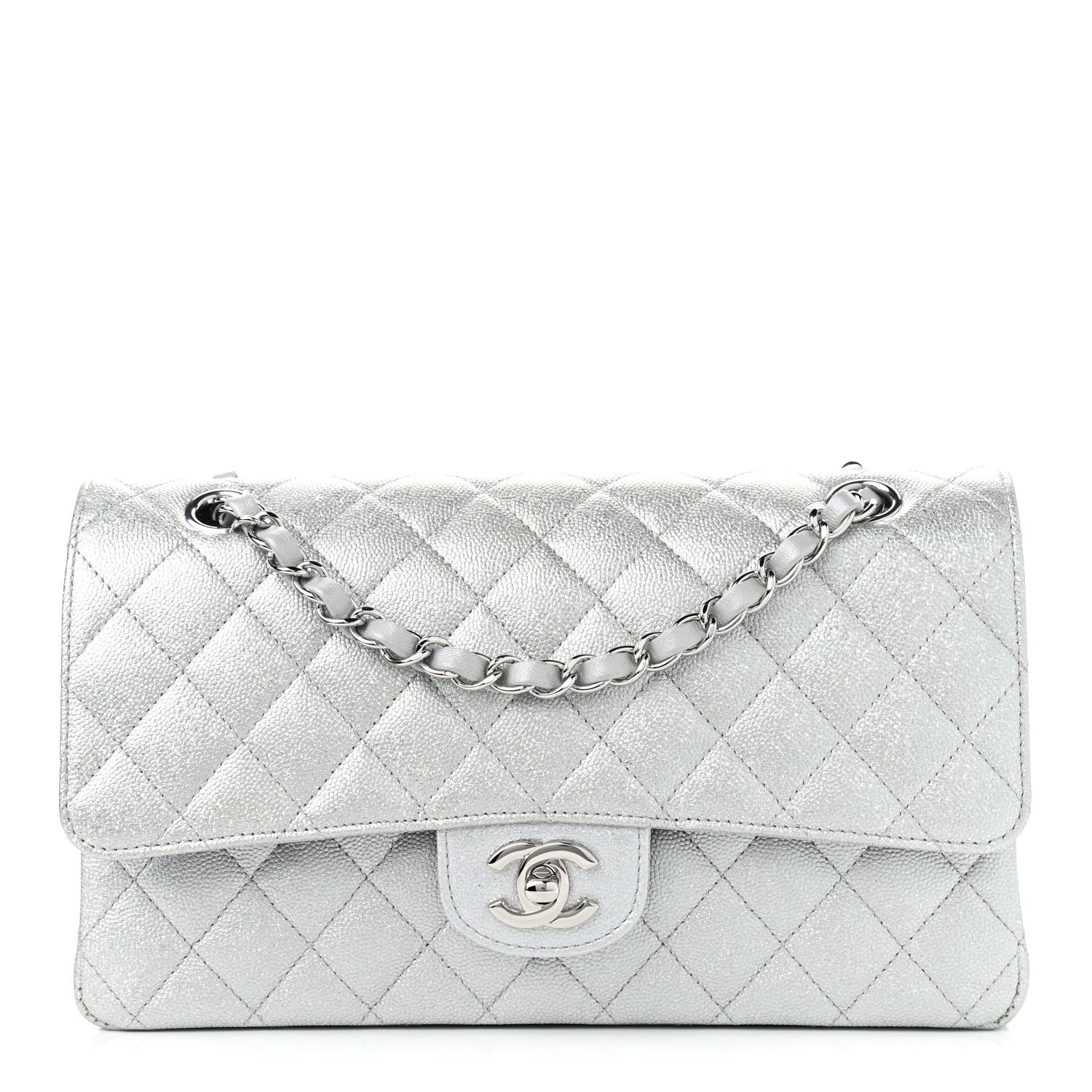 Chanel Glittered Metallic Caviar Quilted Medium Double Flap Silver 1 of 10