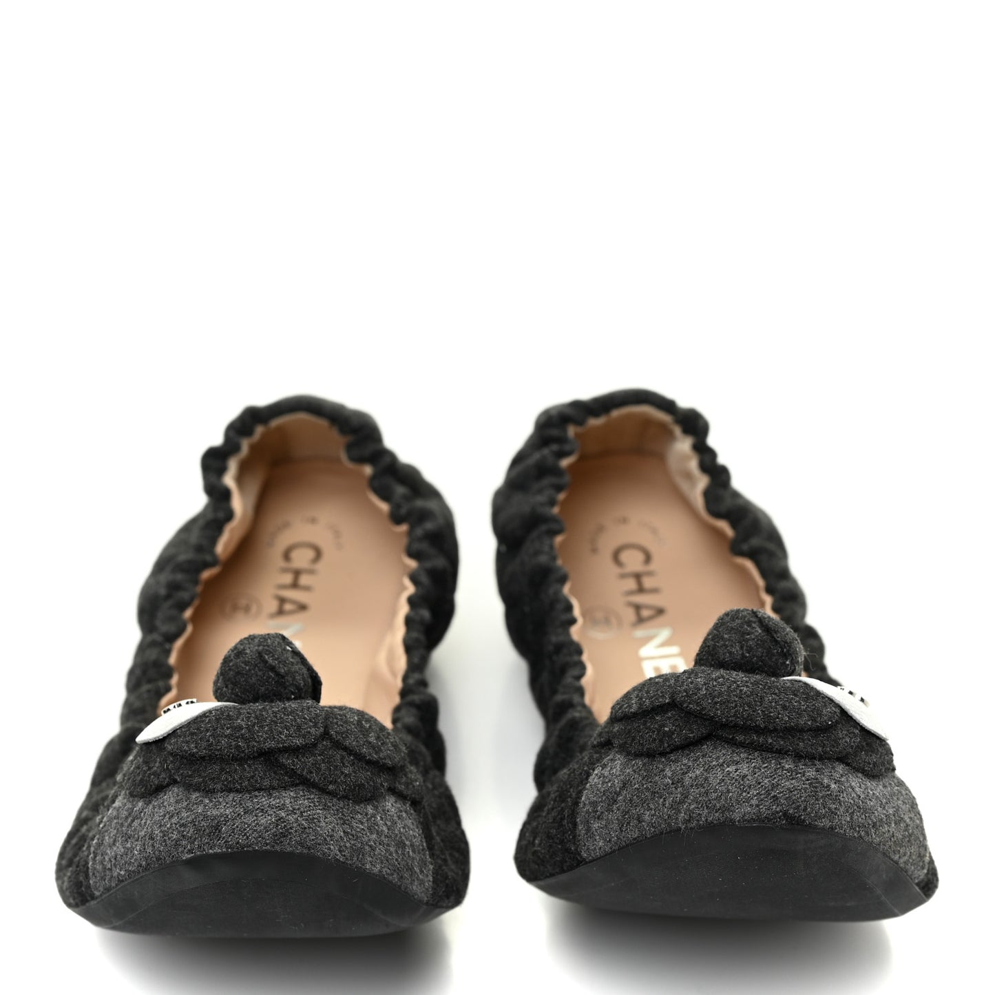 Tweed Quilted Camellia Cap Toe Ballerina Flats 37 Grey