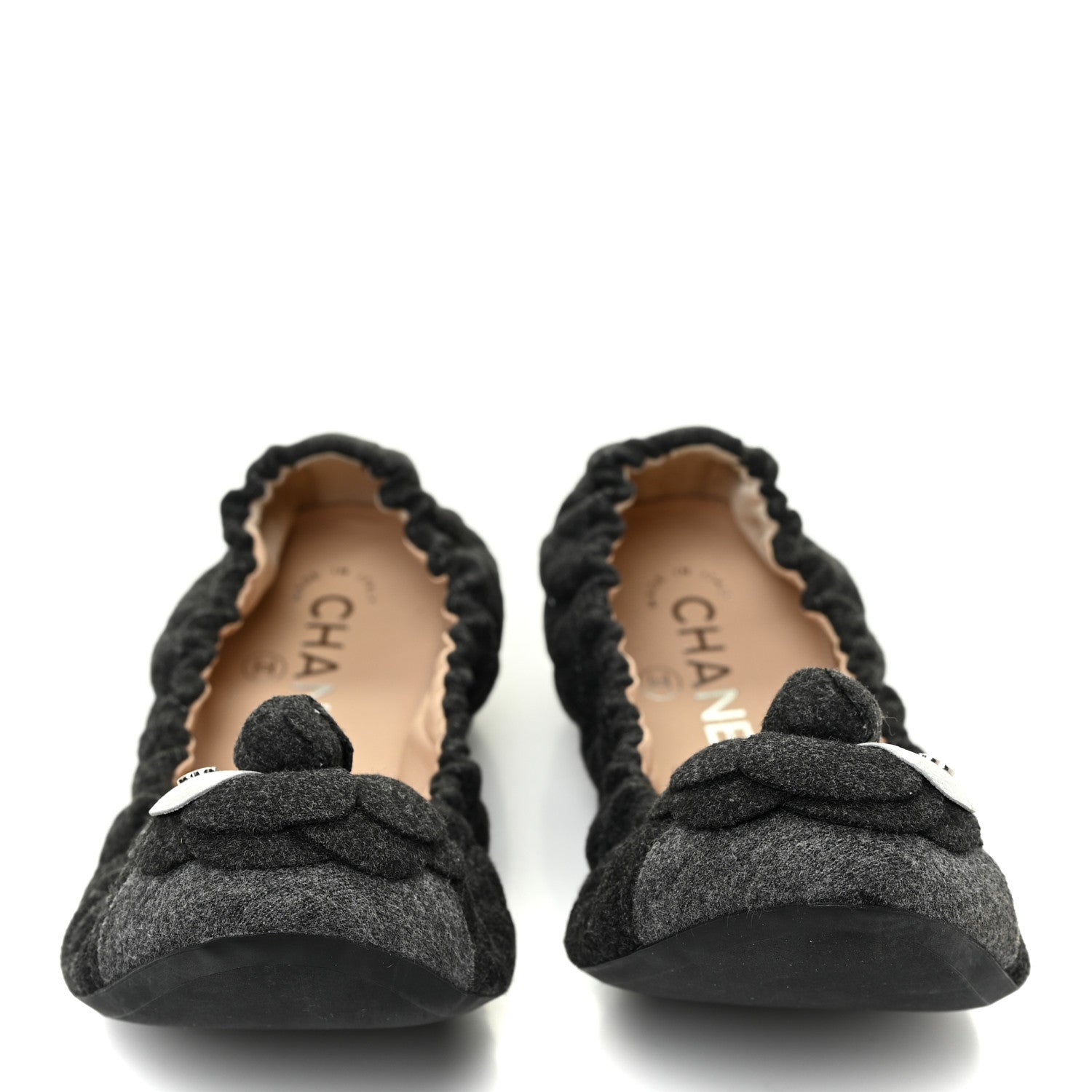 Chanel Tweed Quilted Camellia Cap Toe Ballerina Flats 37 Grey 2 of 9