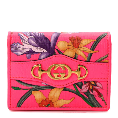 Gucci Calfskin Flora Print Zumi Card Case Fuxia Fluo 1 of 12