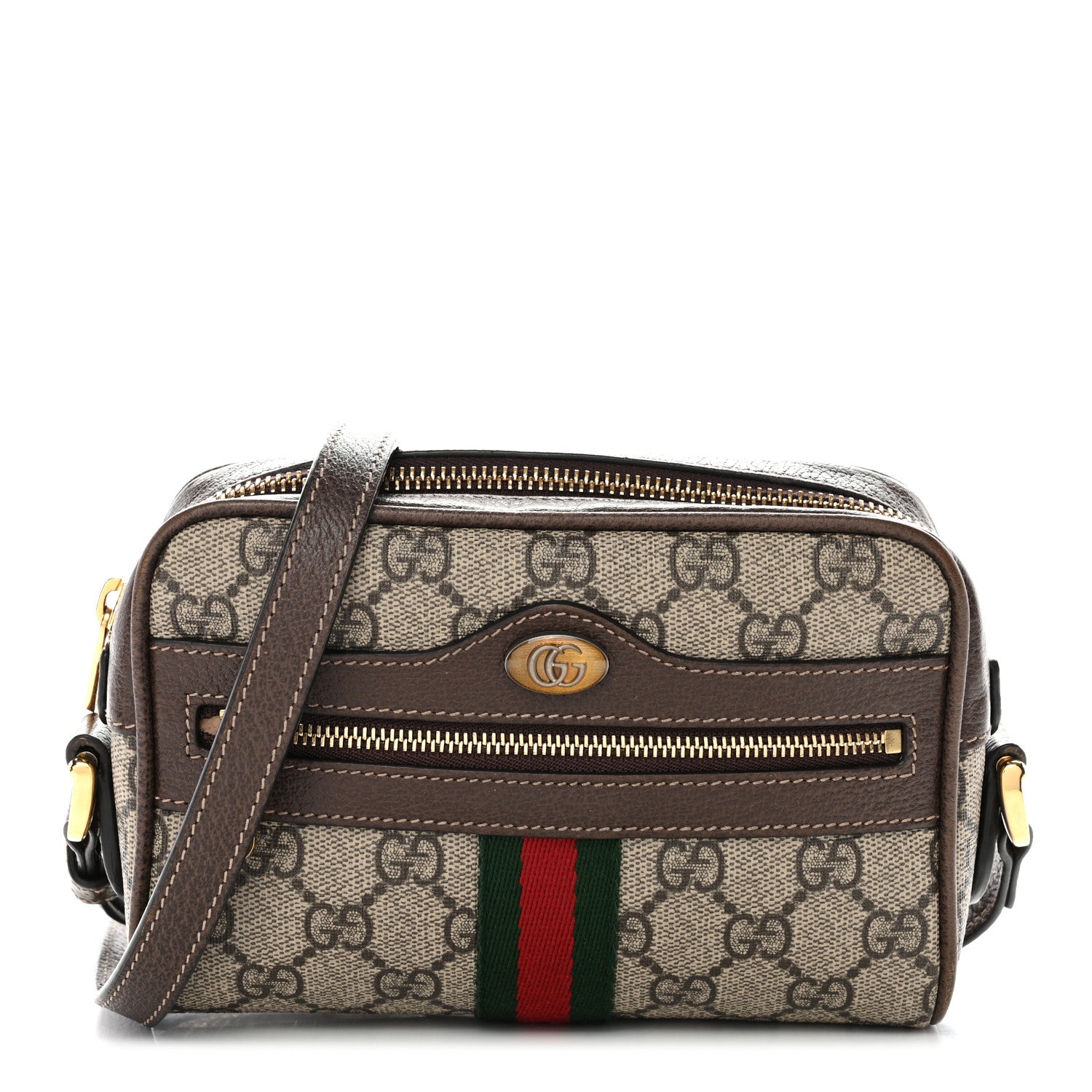 Gucci GG Supreme Monogram Web Mini Ophidia Shoulder Bag Brown 1 of 13