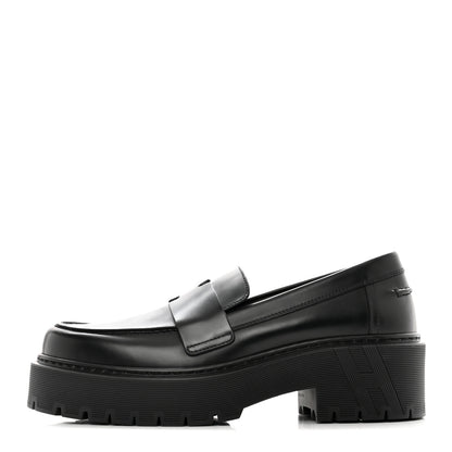 Hermes Glazed Calfskin Womens Hitch Loafers 36.5 Black 1 of 9