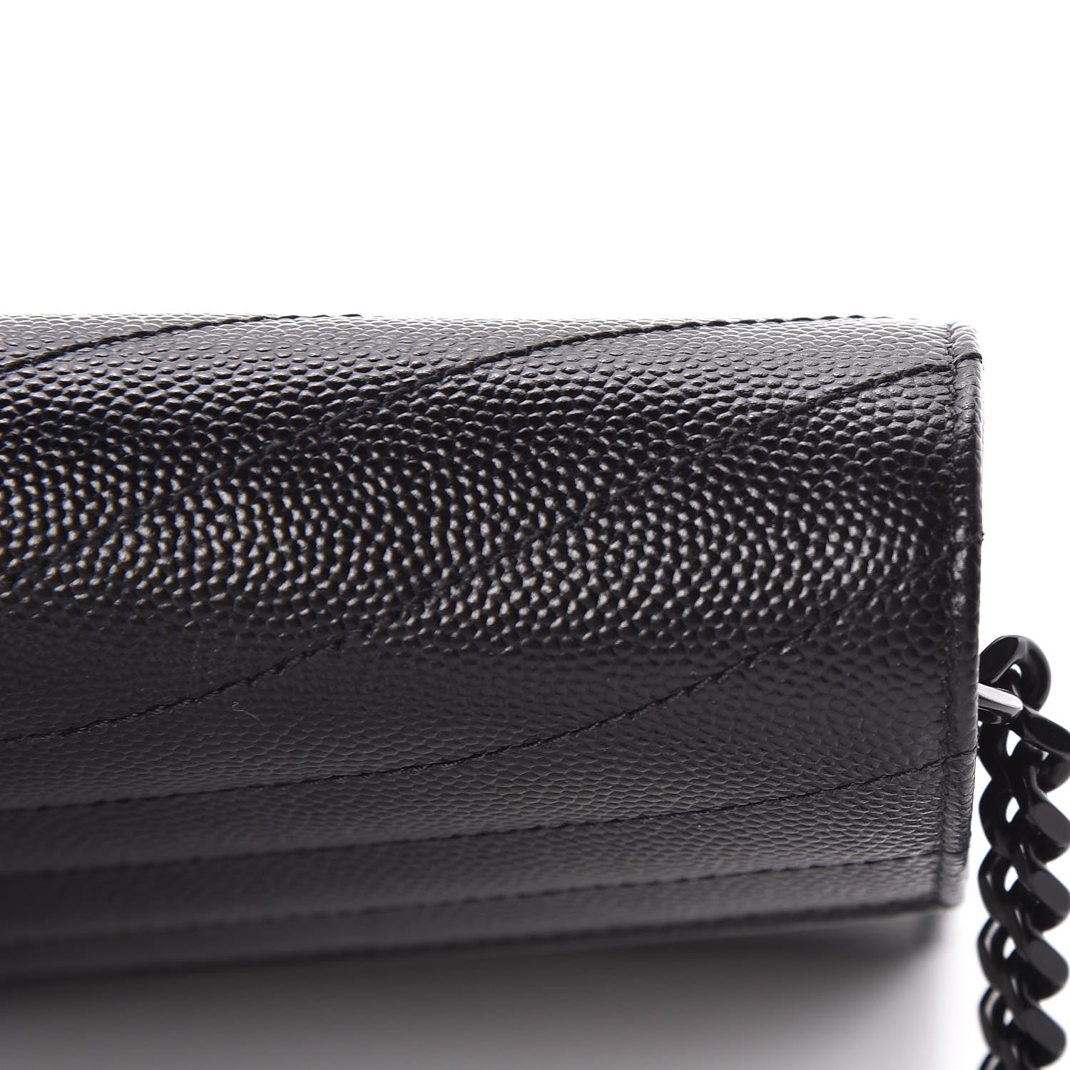 Saint Laurent Grain De Poudre Matelasse Chevron Monogram Chain Wallet Black 12 of 13