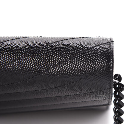 Saint Laurent Grain De Poudre Matelasse Chevron Monogram Chain Wallet Black 12 of 13