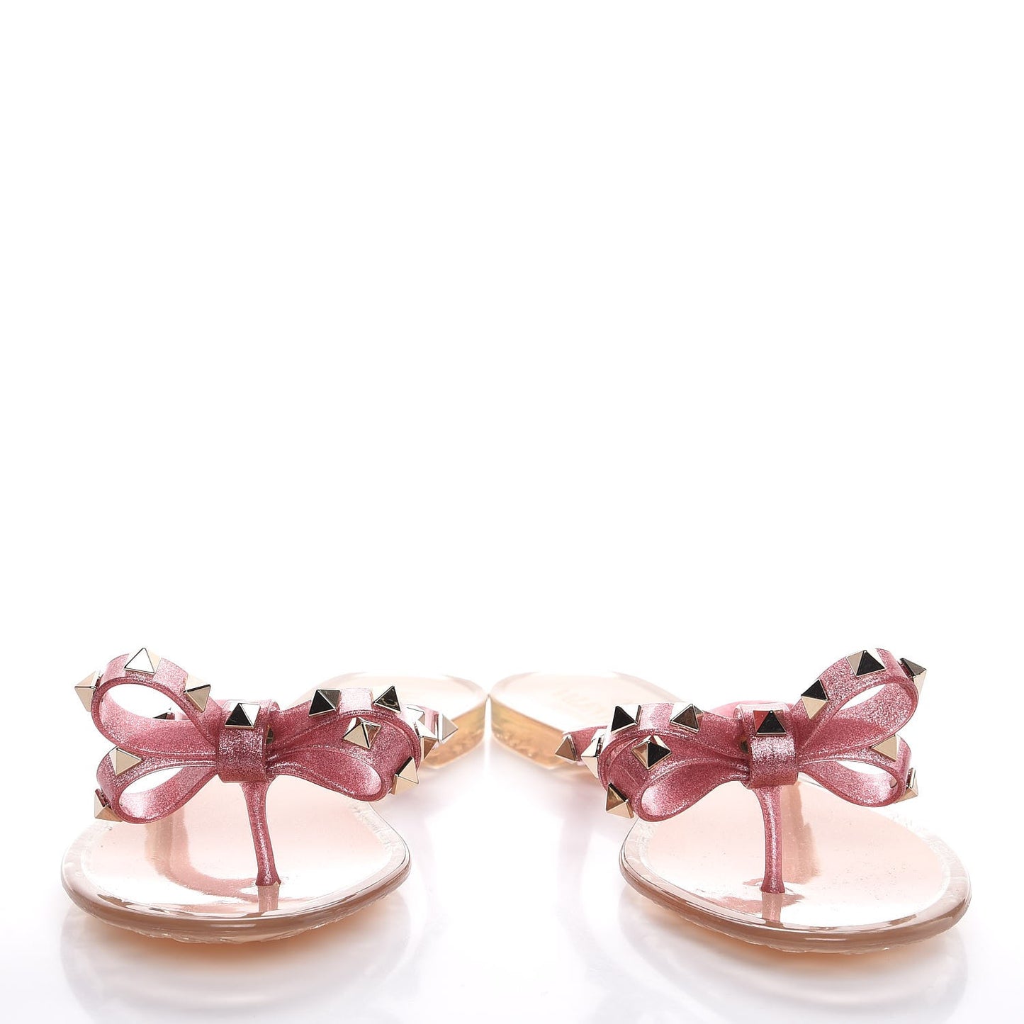 PVC Jelly Glitter Rockstud Bow Thong Sandals 37 Pink