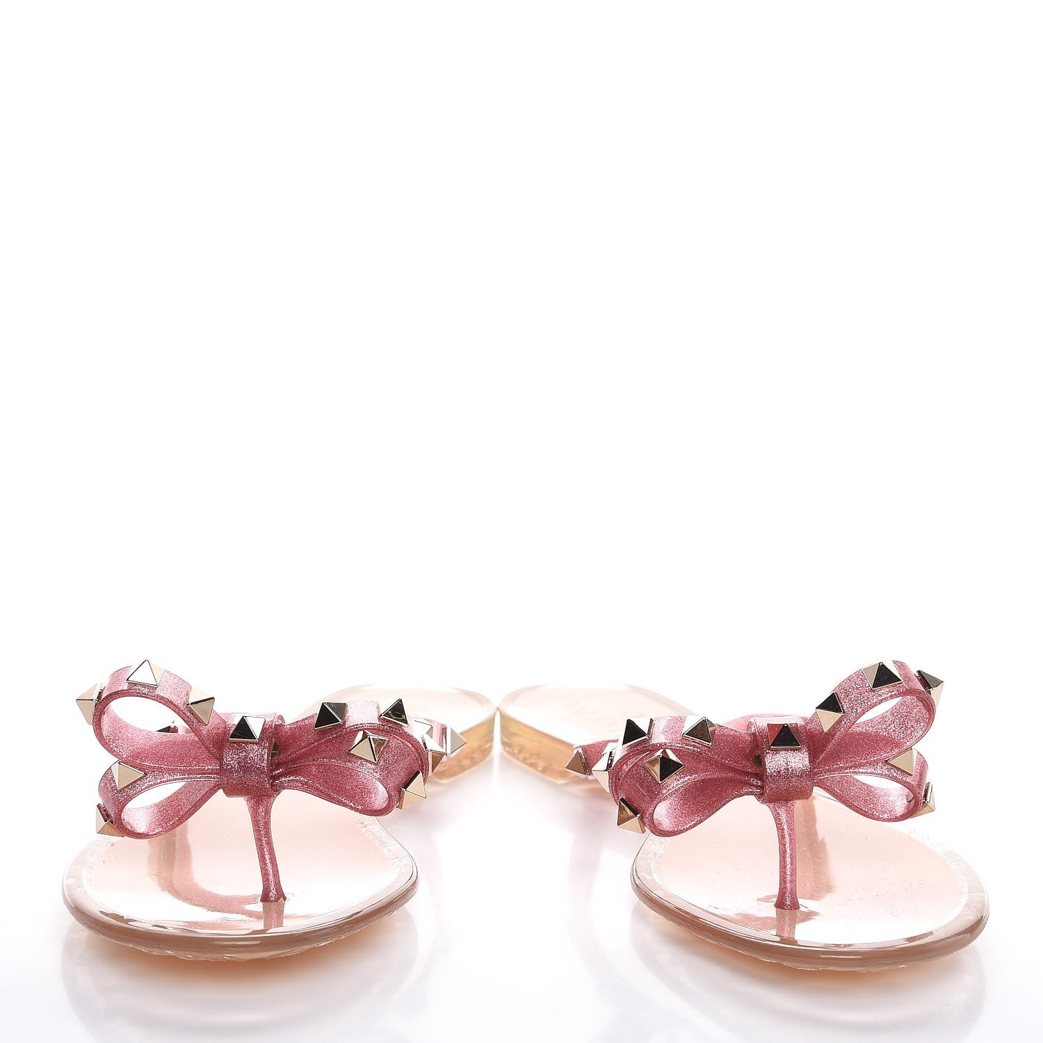 Valentino Garavani PVC Jelly Glitter Rockstud Bow Thong Sandals 37 Pink 5 of 10