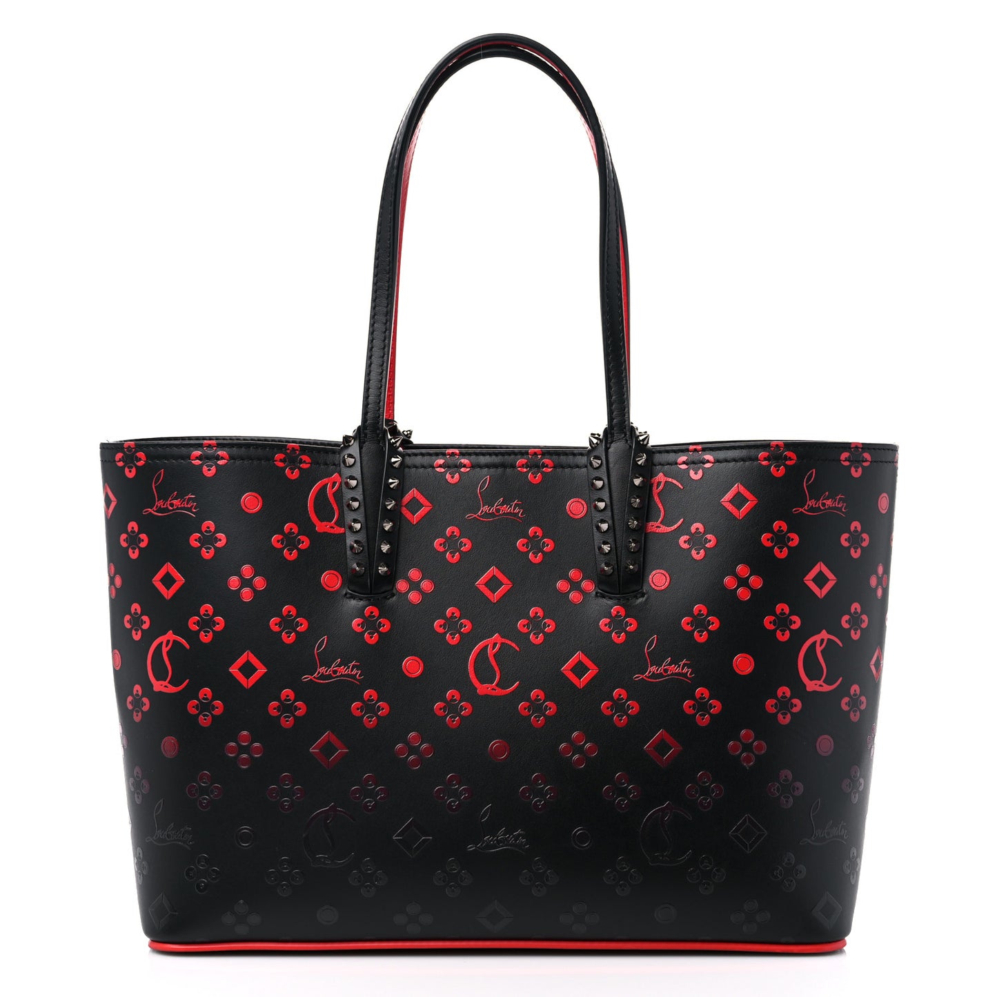 Perforated Calfskin Degrade Loubinthesky East West Cabata Tote Black Red