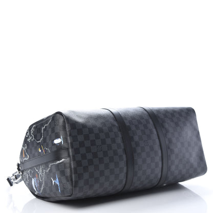 Louis Vuitton Damier Graphite World Map Keepall Bandouliere 50 3 of 9
