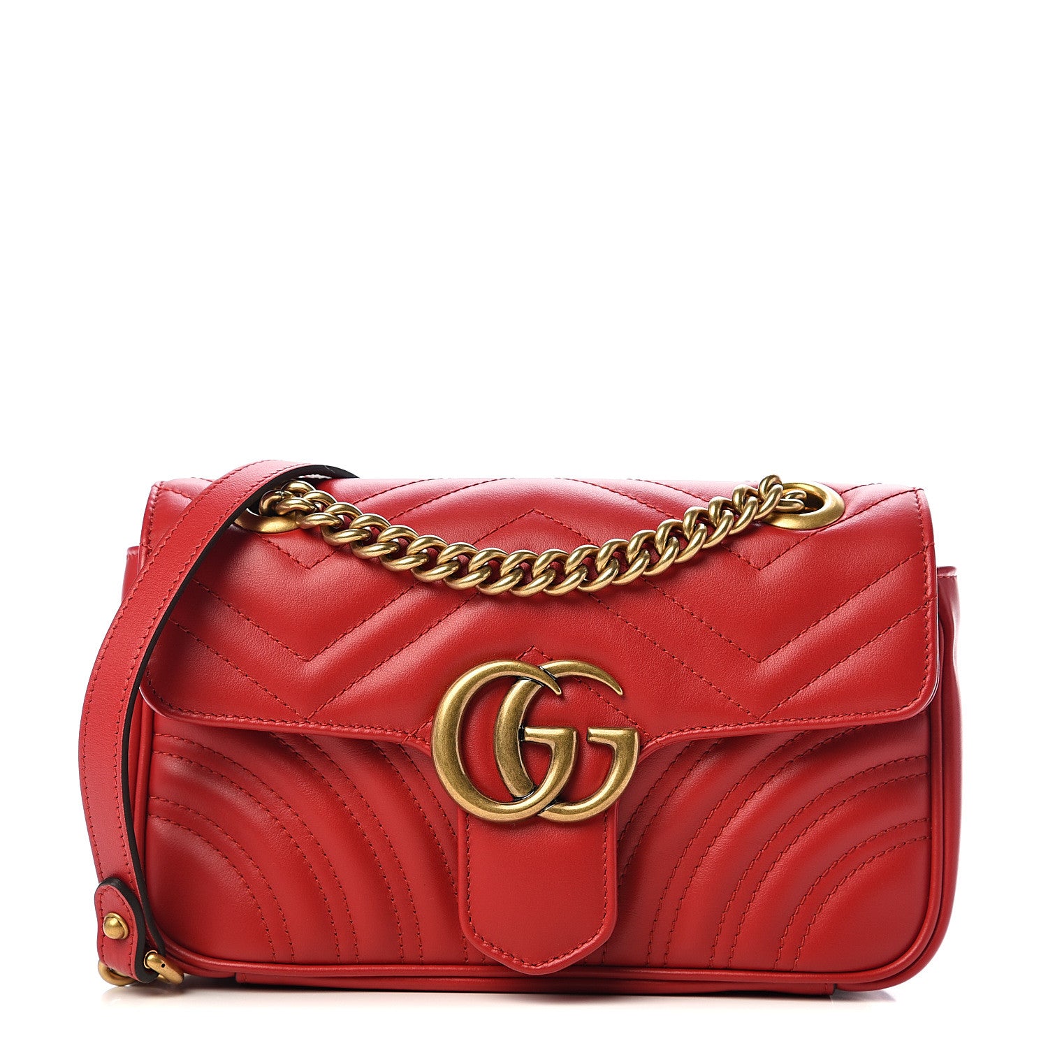 Gucci Calfskin Matelasse Mini GG Marmont Shoulder Bag Hibiscus Red 1 of 9
